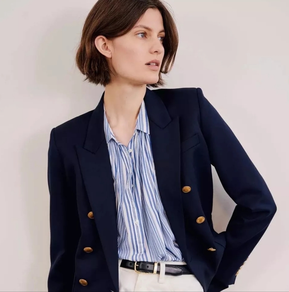 Nili Lotan Kaya Shirt Sailor Stripe Blue and White sz S